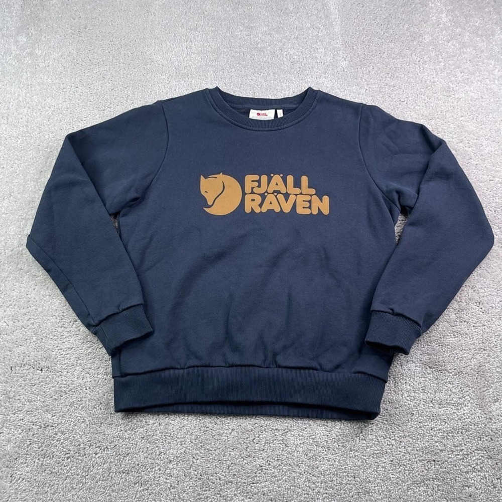 Fjallraven Sweatshirt Womens Small Blue Orange Logo Crewneck Pullover Sweater